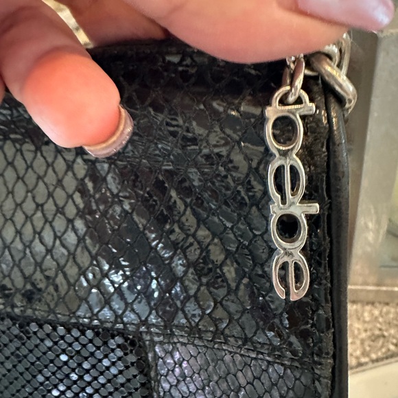 BEBE black, silver, metallic snakeskin patterns with chunky silver chain strap - Picture 4 of 8